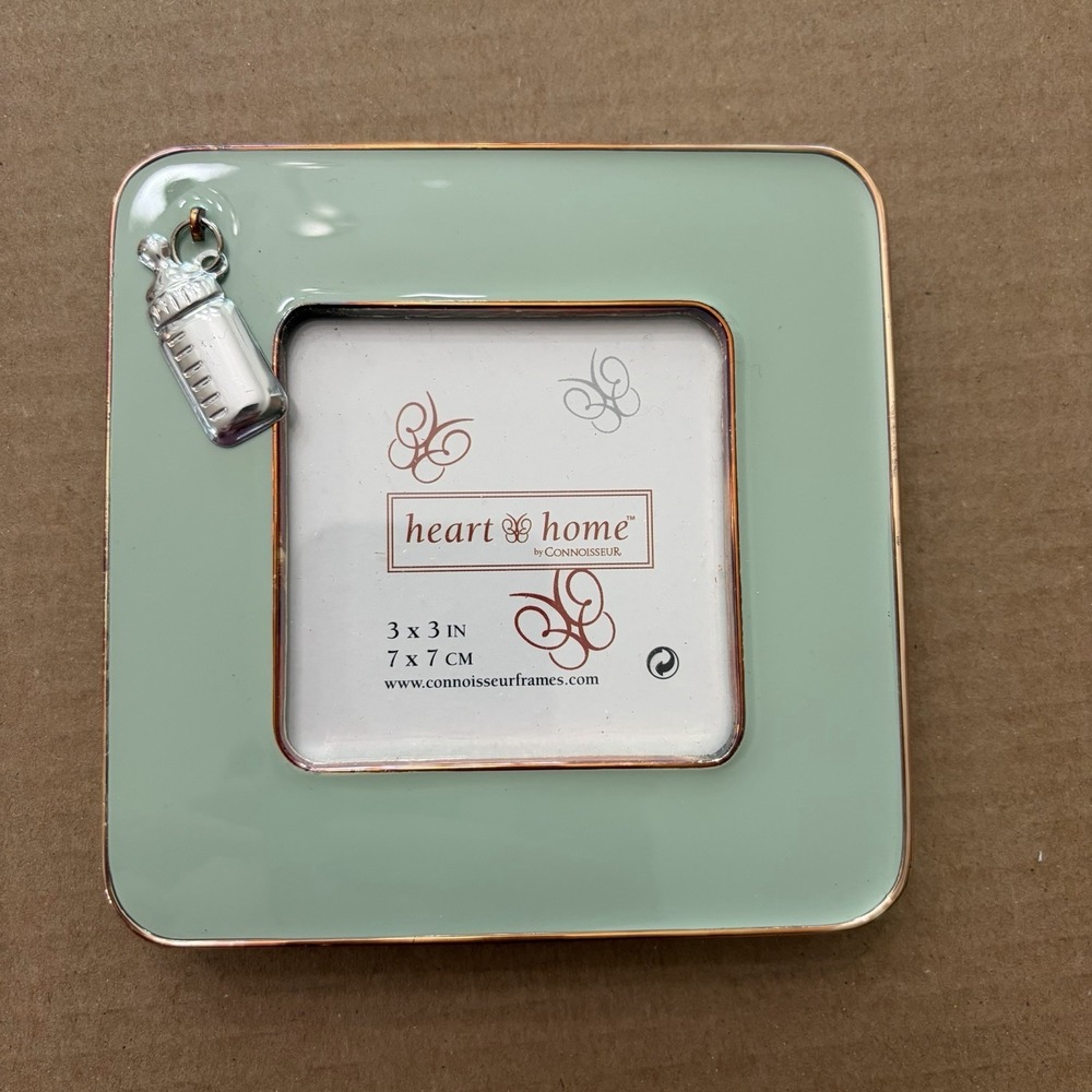 Connoisseur Heart And Home Baby Bottle 3x3 Photo Frame Mint Green Silver Nursery